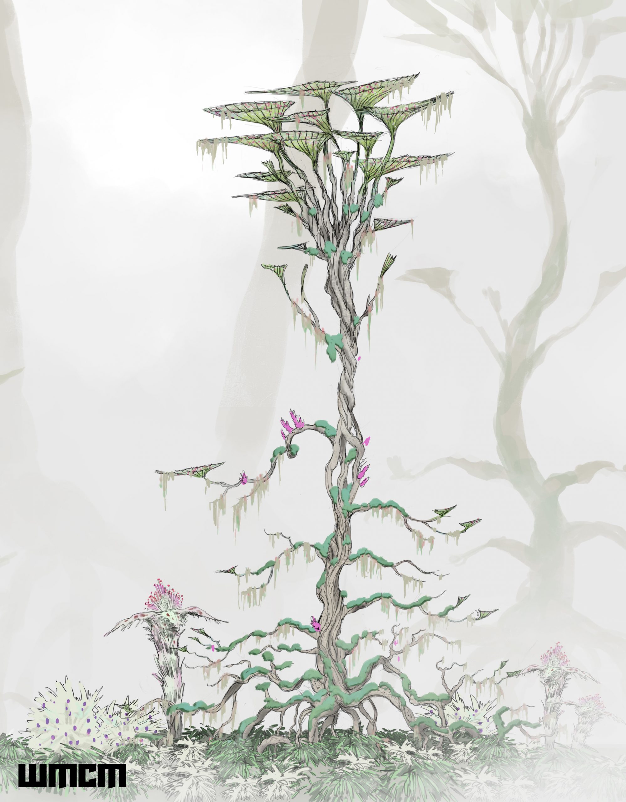 Design einer Alien-Pflanze im Nebelwald