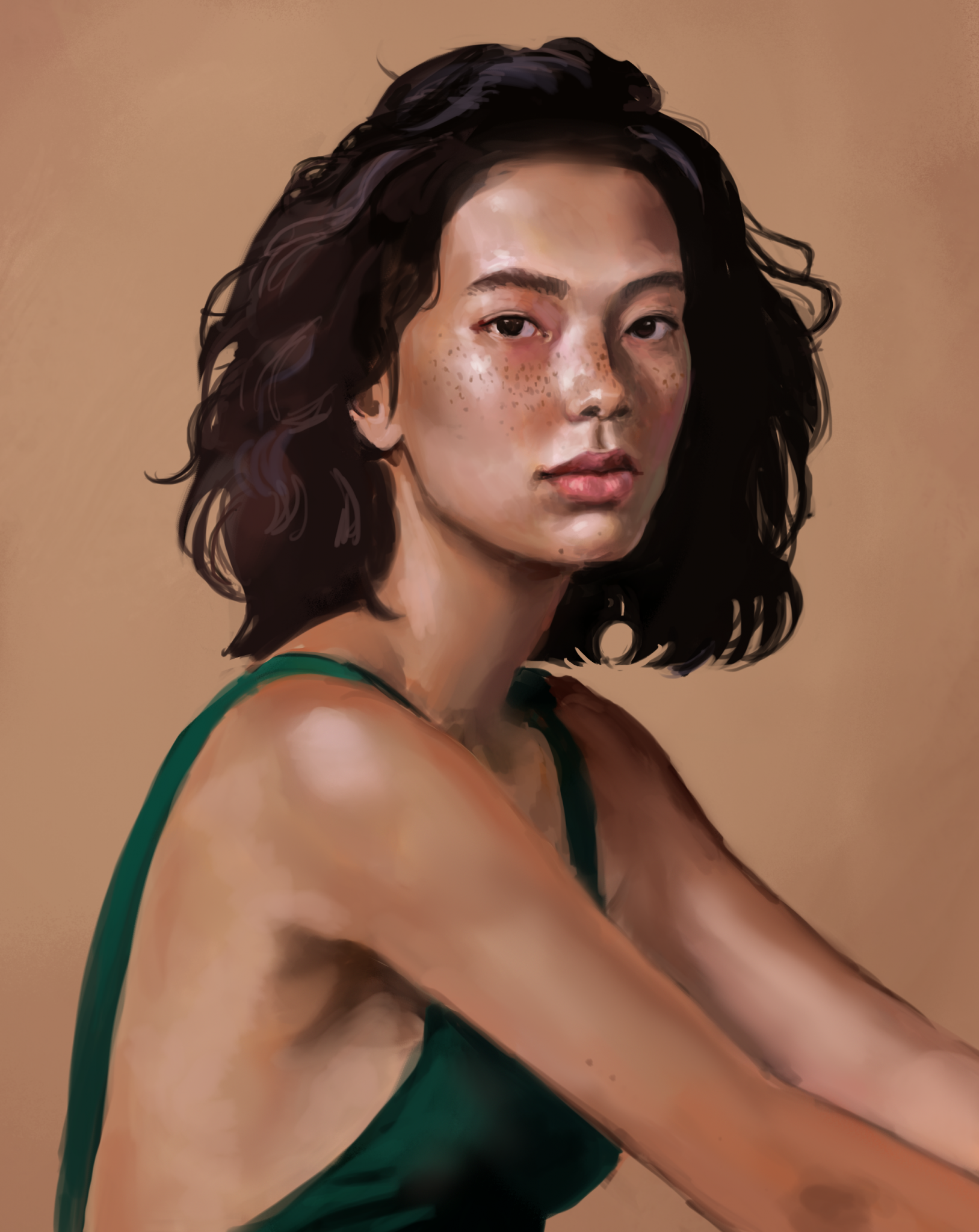 Gemalte Portrait-Illustration von einer jungen asiatischen Frau