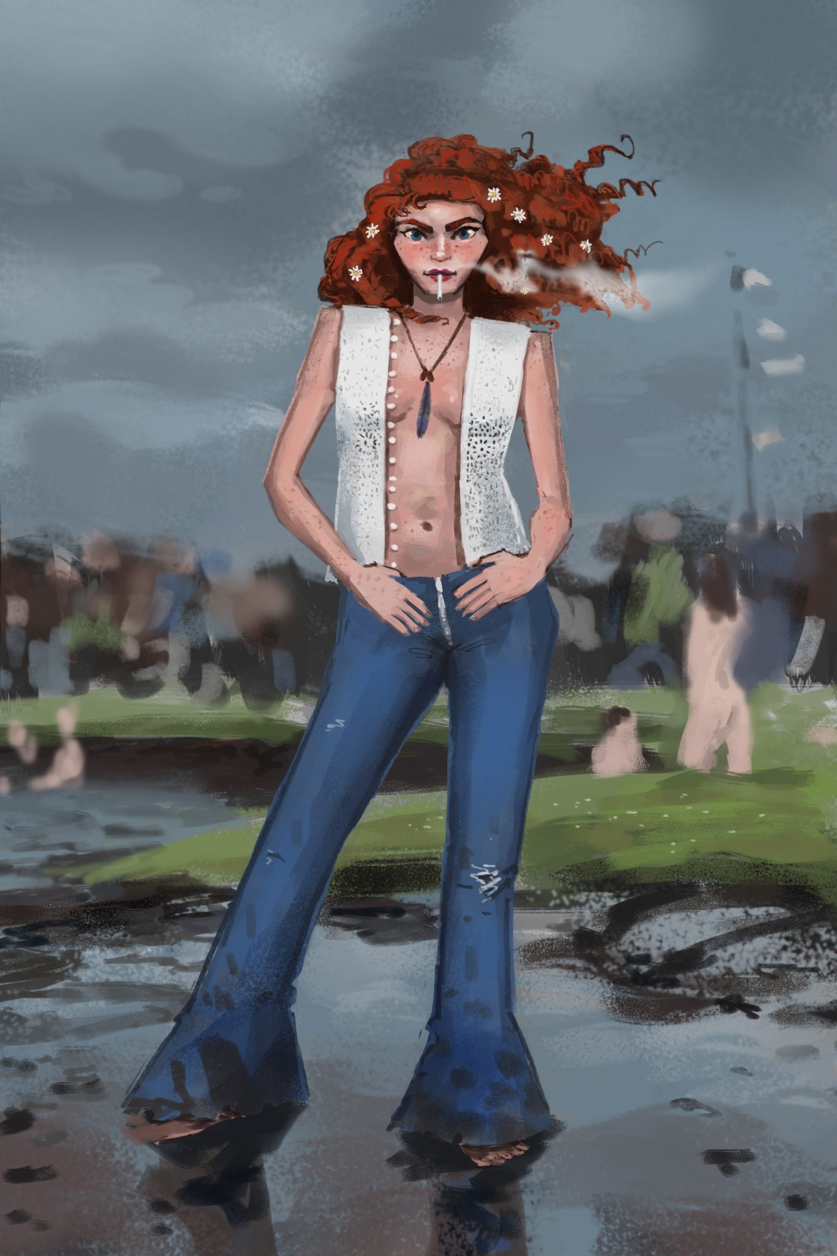 Characterdesign von einem rothaarigen Hippie Mädchen